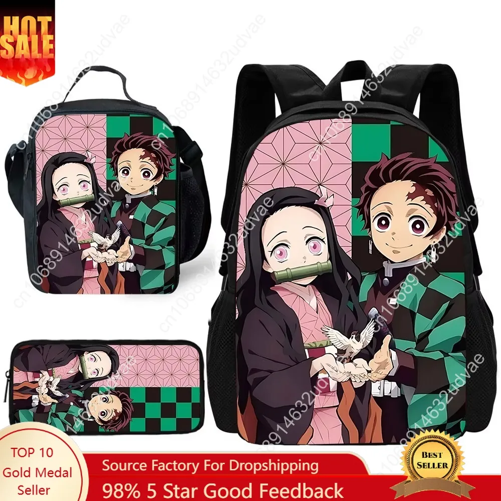 

Anime D-demons Slayers Child School Backpack with Lunch Bags ,Pencil Bags ,School Bags for Boys Girls Best Gift