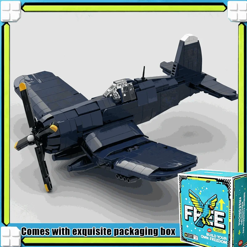 919PCS Classic Vintage Propeller Navy Fighter MOC Model Building Blocks Set Scale Display DIY Assembly Educational Toy Gift