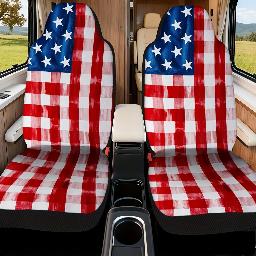 2pcs, Fashionable American Patriotic Stars Stripes Print Car Seat Covers, Universal Fit For Sedan SUV Truck, Easy To Clean, Four