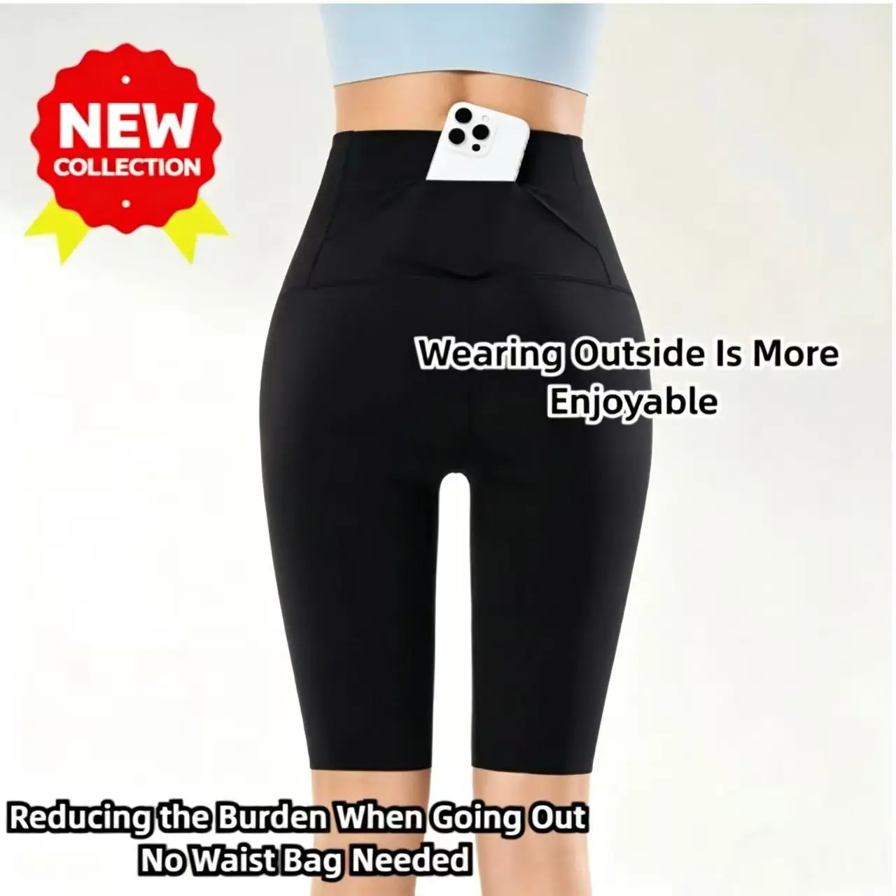 High Quality Versatile Women Summer High Waist Hip Lift Sports Shorts Five Length Outer Wear Running Back Pocket Fitness Pants