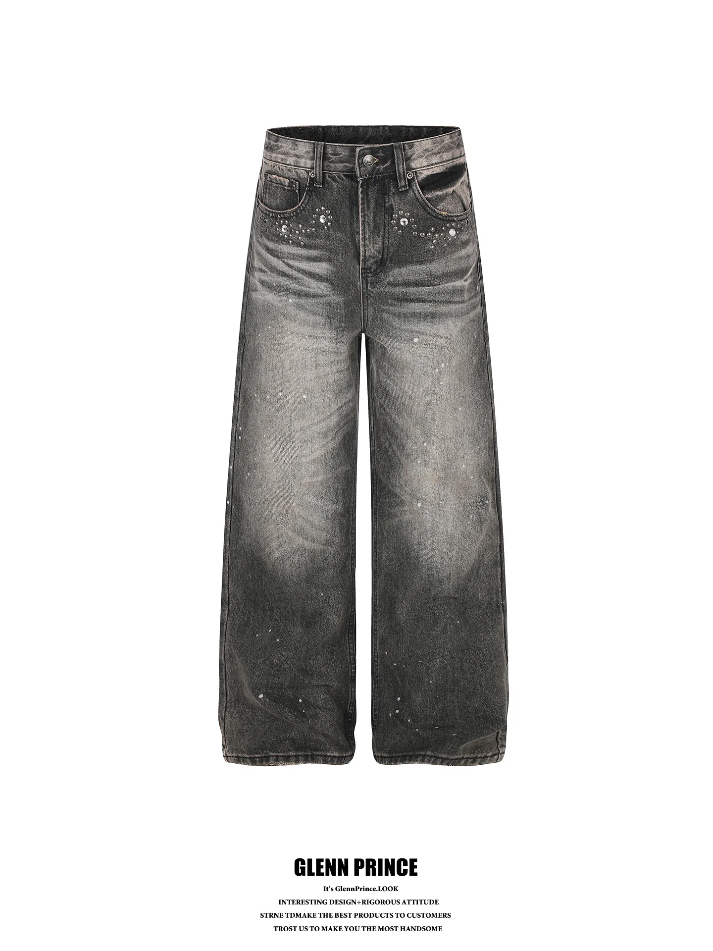 American Street Style Distressed Rhinestone Jeans Men's Design Sense 2026 Ultra Popular Straight Leg Pants Cotton Denim