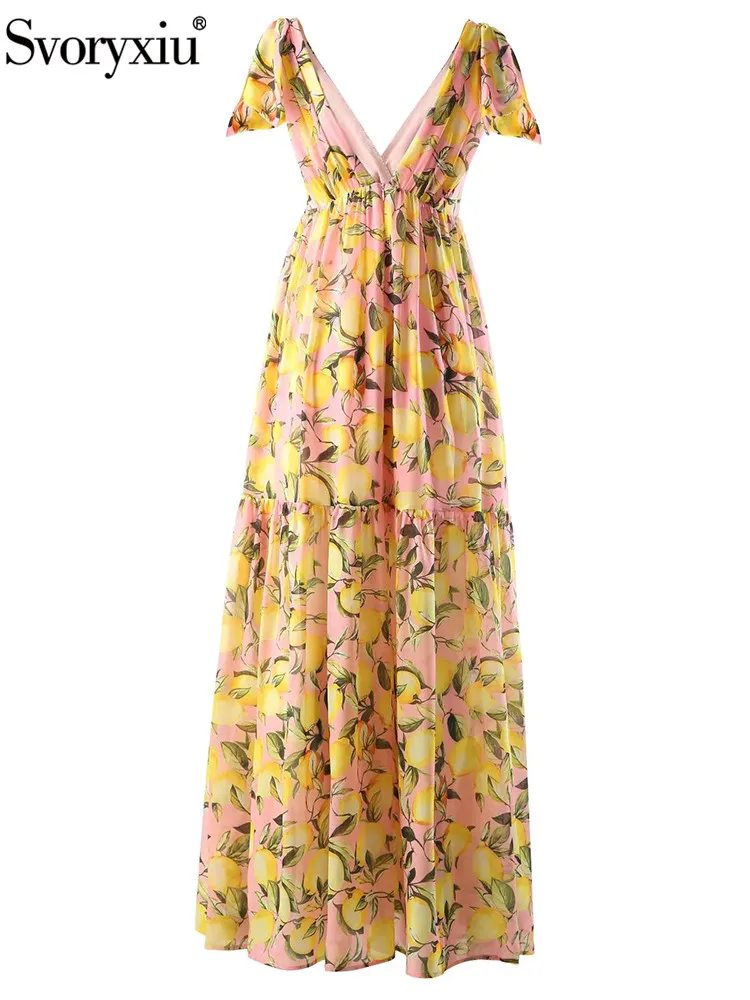 Svoryxiu Runway Designer Elegant Summer Maxi Long Dress Women's Fashion Sleeveless Floral Print High Waist Bohemian Maxi Dress