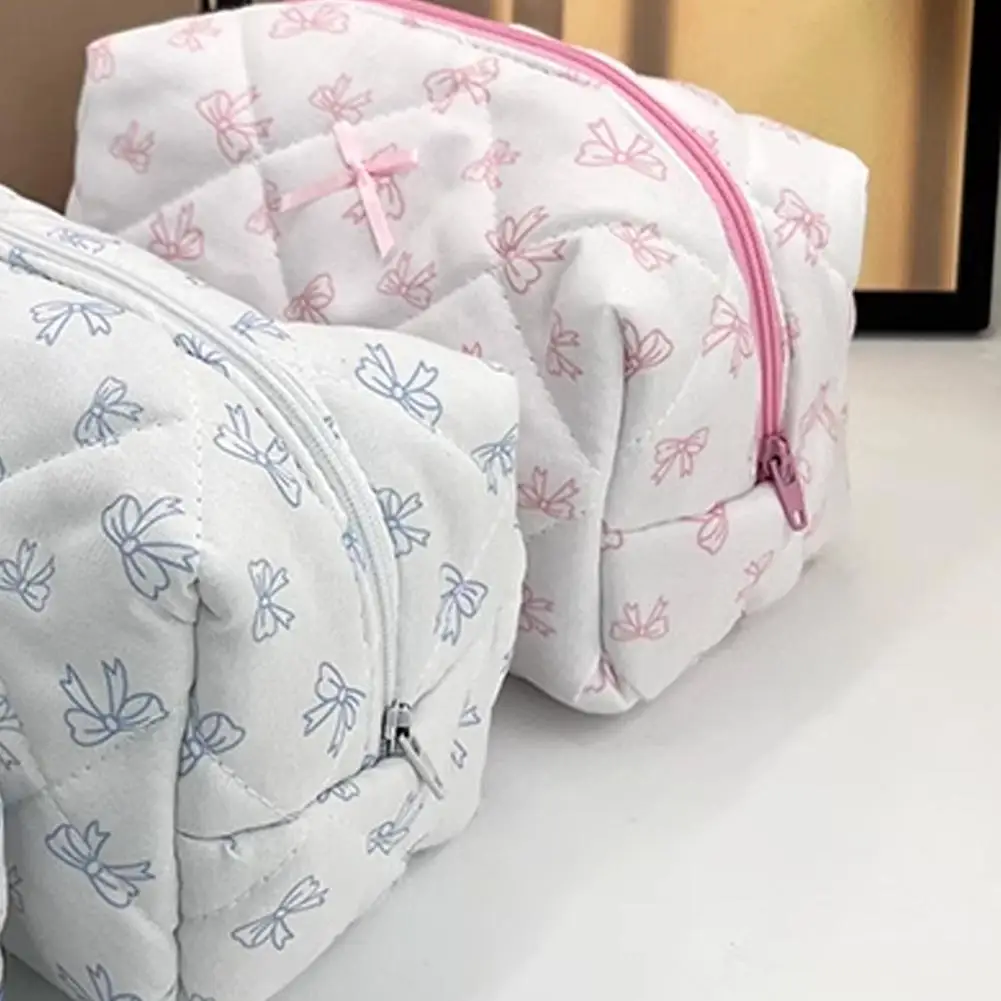 Coreano Bow Flower Makeup Bag para Mulheres, Grande Capacidade, Travel Toiletries Bag, Saco De Armazenamento, Período Toalha, V4J4