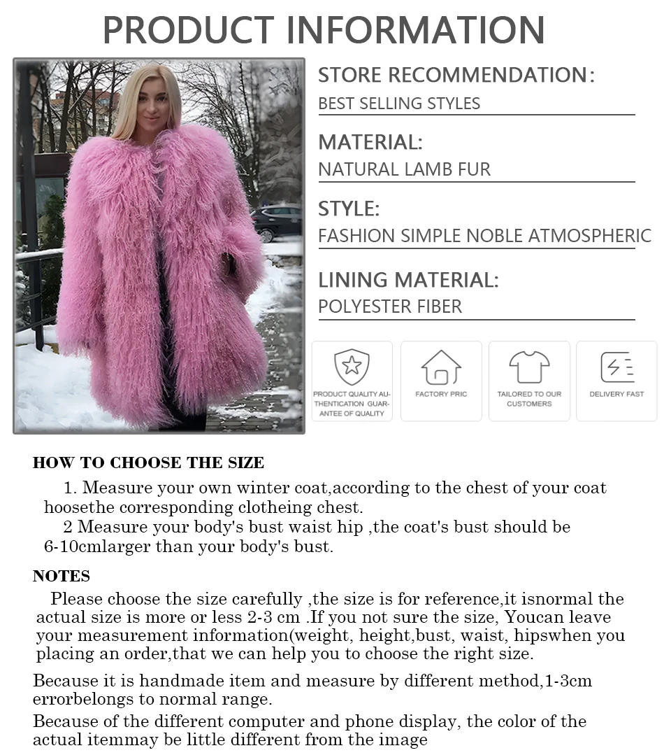 Ladies Sheep Skin Coat For Women Mongolia Sheep Fur Coats Pink Sheepskin Coat Winter Fashion Lamb Coats