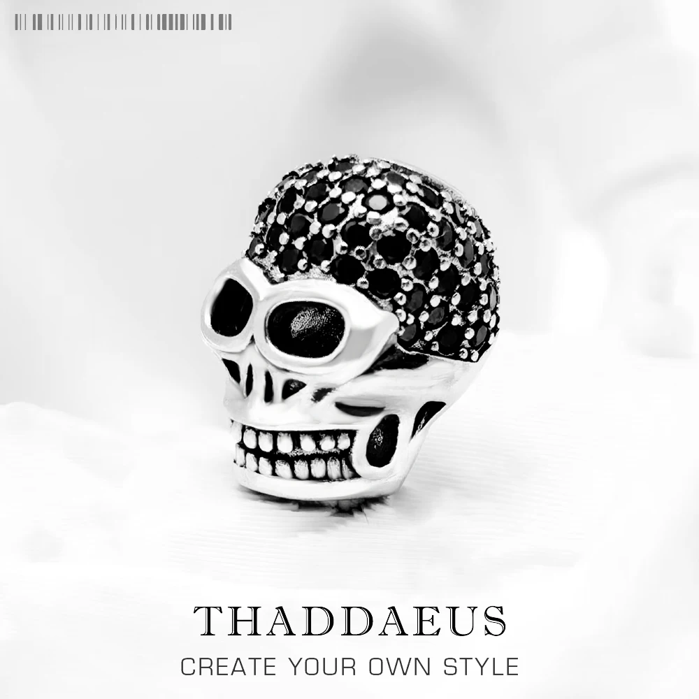 Duża czaszka Pave Bead 925 Sterling Silver DIY Akcesoria Wysokiej jakości Big Hole Gift Vintage Europe Skeleton
