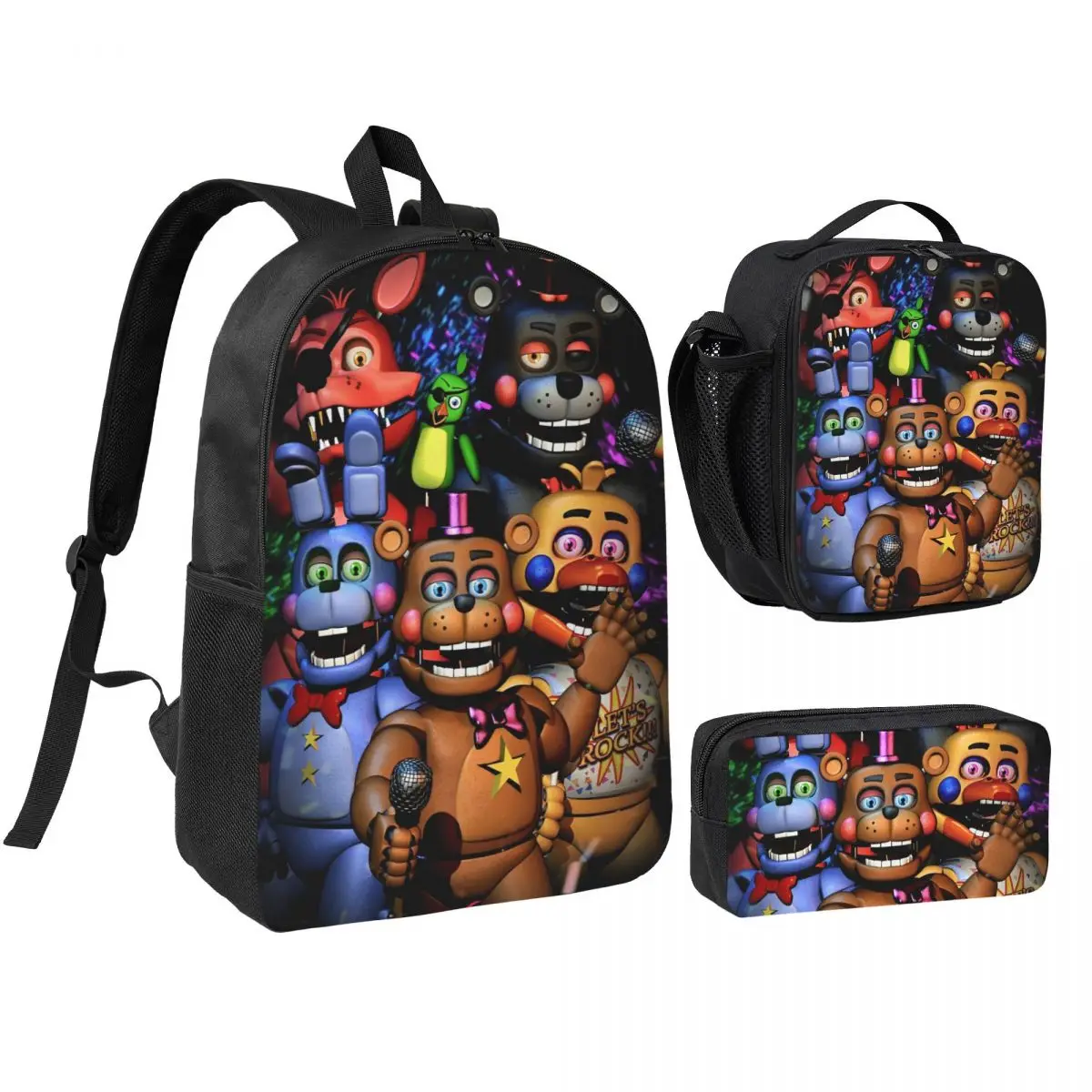 

3pecs/set Glamrock FNAF рюкзак для видеоигр для студентов обратно в школу холщовые сумки сумка для обеда пенал