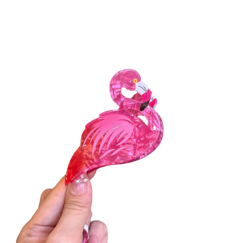 Pinces à cheveux flamant rose en acrylique, nouveau Design, Animal de dessin animé, couleur bonbon, queue de cheval haute, griffes, accessoires pour cheveux pour femmes, couvre-chef