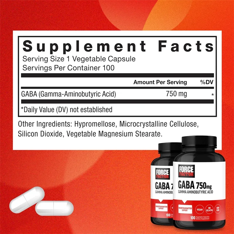 GABA 750mg Capsules - Relieves Stress, Reduces Anxiety, Promotes Sleep, and Helps You Fall Asleep Quickly