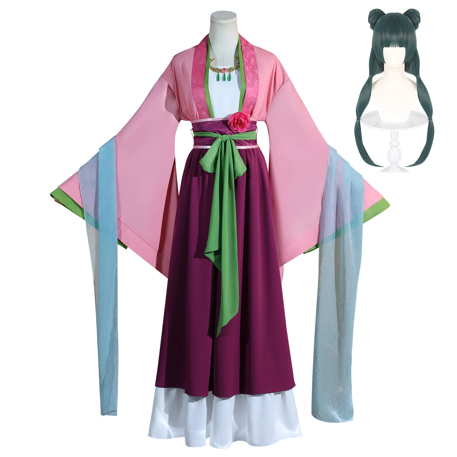 

The Apothecary Diaries Maomao Cosplay Costume Anime Girl Pink Dress Kimono Hanfu With Shawl Halloween Carnival Party Uniform