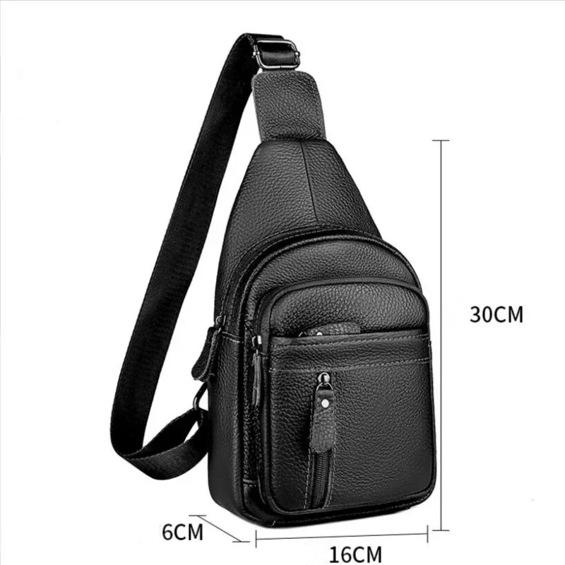 New Men High Quality Cow Leather Casual Triangle Crossbody Chest Sling Bag Design Travel One Shoulder Bag Daypack Male