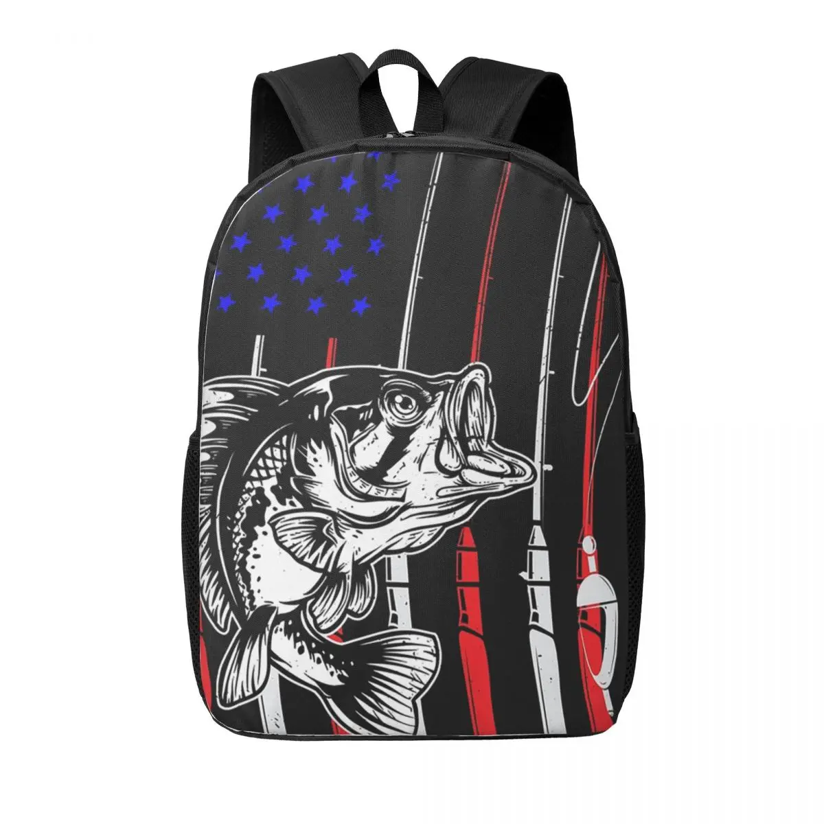 

American Flag American Fishing Rod Flag Woman Backpacks Boys Girl Bookbag Students School Bags Portability Rucksack Shoulder Bag