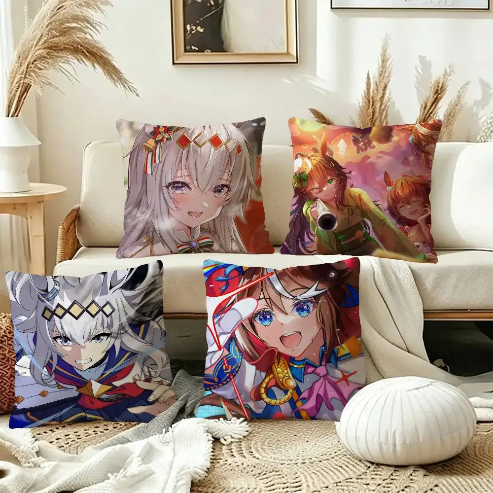 Umamusume Pretty Derby Pillow Cover for Bedroom Room and Living Room Sofa Decorative Cushion Cover