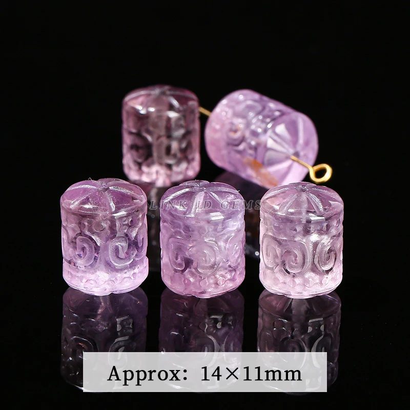 1 Pc Natural Amethyst Carved Patterned Cylindrical Shape Bead Lucky Pendant For Jewelry Making Diy Necklace Bracelet Accessory view 6