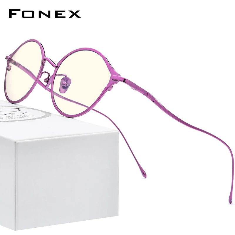 FONEX Pure Titanium Anti Blue Light Blocking Glasses for Women Retro Round Men 2025 New Vintage Anti-Blue Rays Eyeglasses FAB012