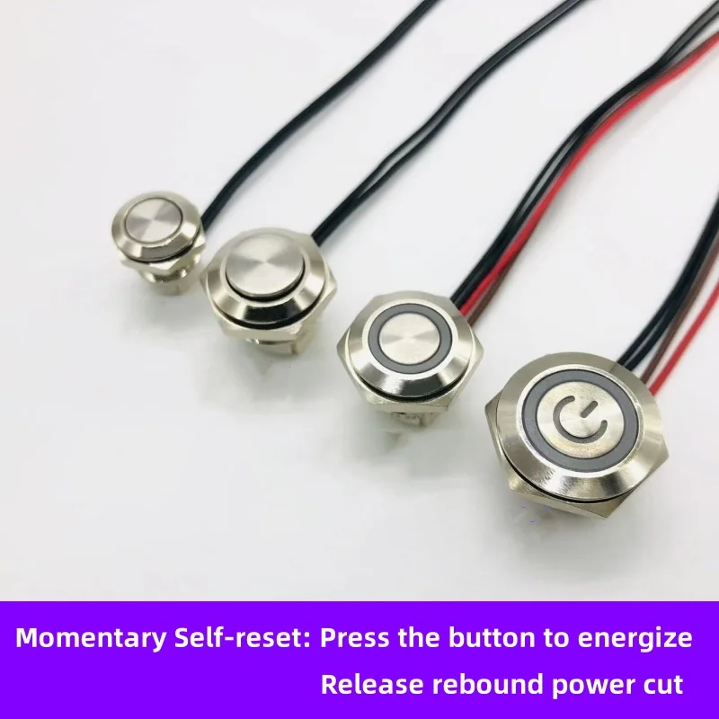 Metal push button switch wiring 12/16/19/22/25/30MM momentary self-resetting ultra micro travel ultra-thin touch button 3V6V12V