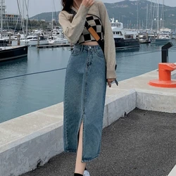 Skirts Women Korean Style All-match High Street Summer Harajuku Hotsweet Front Slit Fashion Midi Denim Y2k Popular College Daily