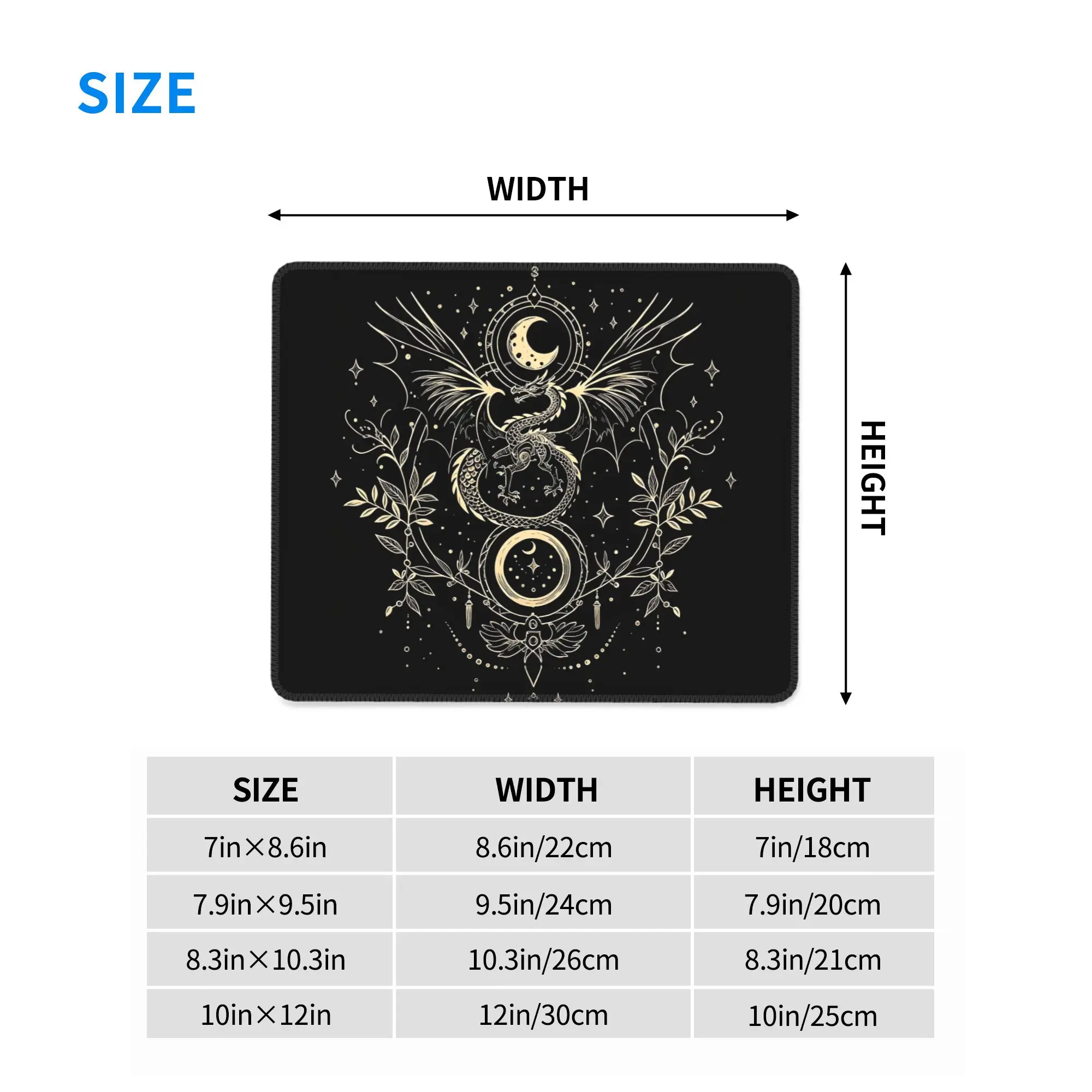 Celestial Dragon and Moon Graphic Tee Mystical Floral Mouse Pad Computer Keyboard Mouse Mat Gaming PC Laptop Desk Mat Table Mats