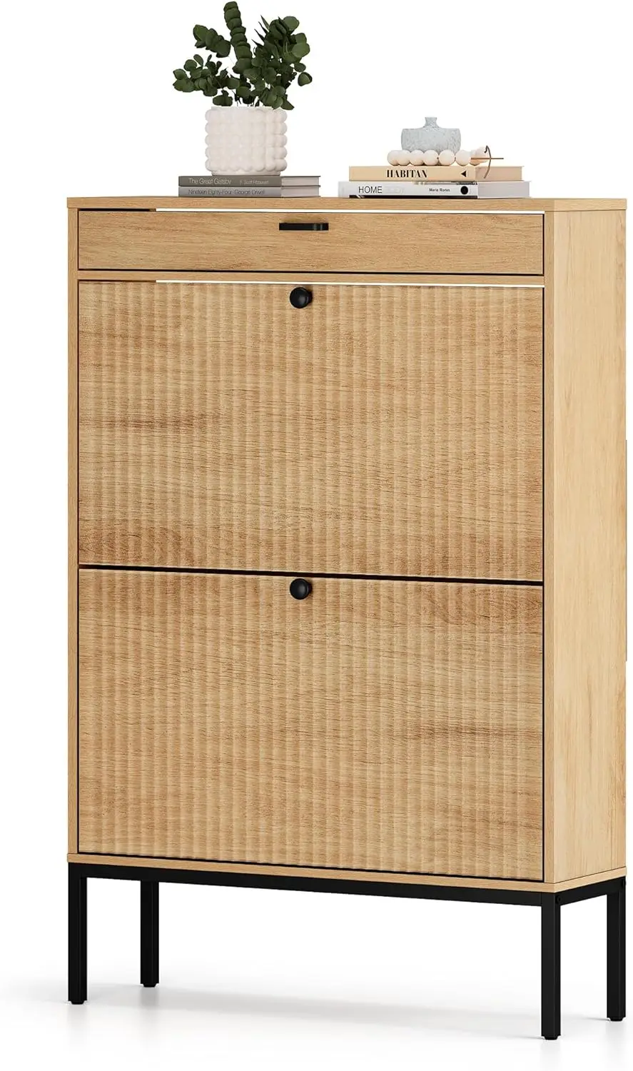 

Shoe Cabinet, Shoe Storage Organizer Cabinet with 2 Flip Wavy Line Drawers, Freestanding Shoe Rack with Adjustable Shelf