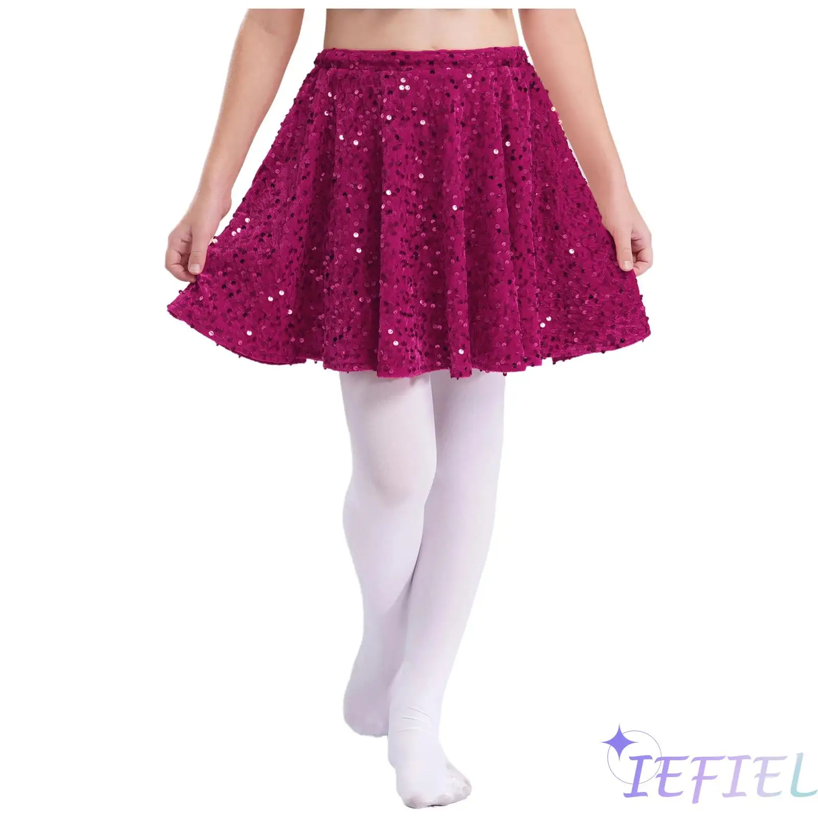 

Kids Girls Sparkling Sequins Velvet Skirt Fashion Elastic Waistband Ruffled Skirts for Christmas Party Stage Performance