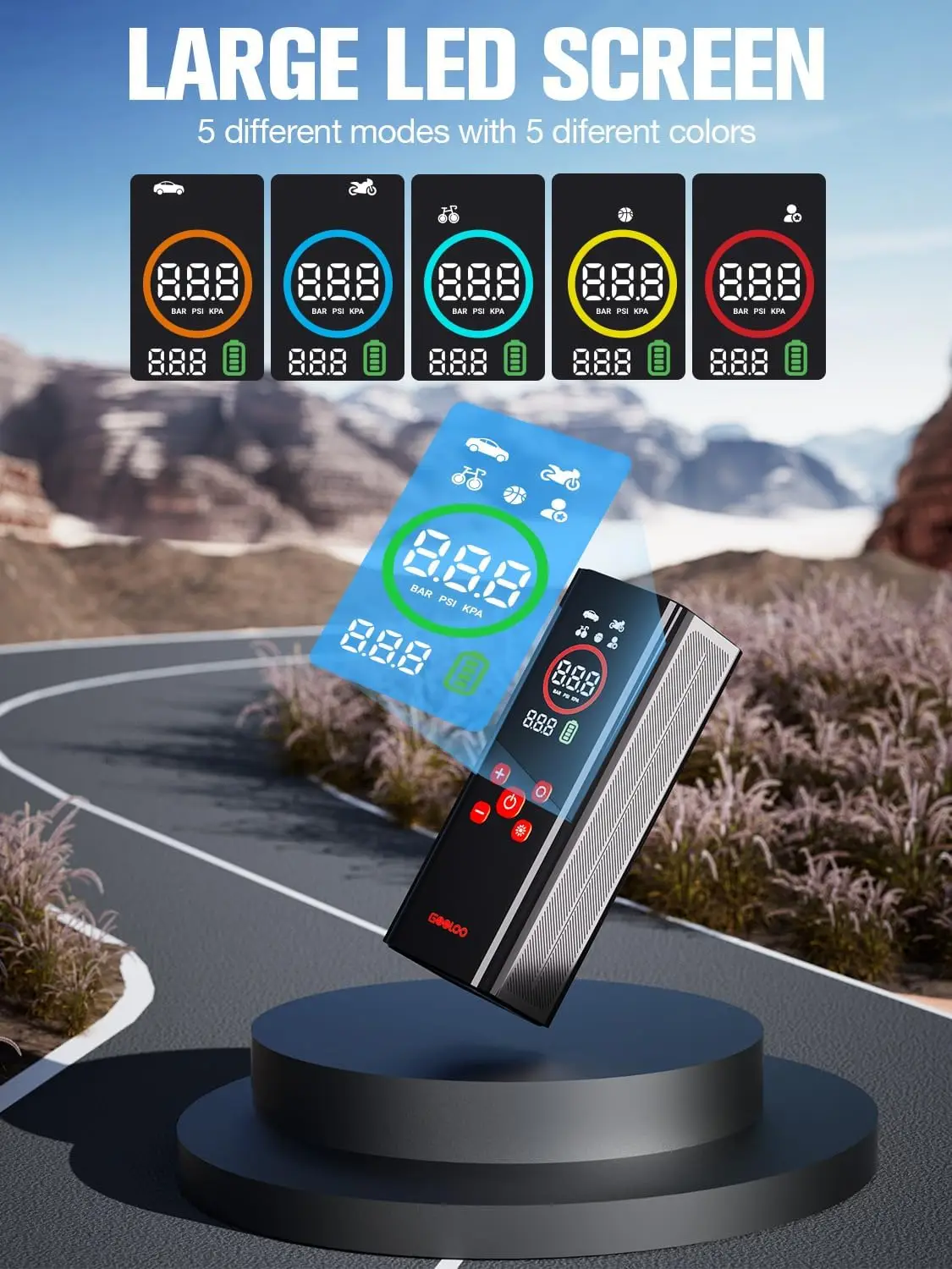 Portable Tire Inflator with Color LED Screen, 4X Faster Air Pump, Auto Shut-off for Car Bike Ball