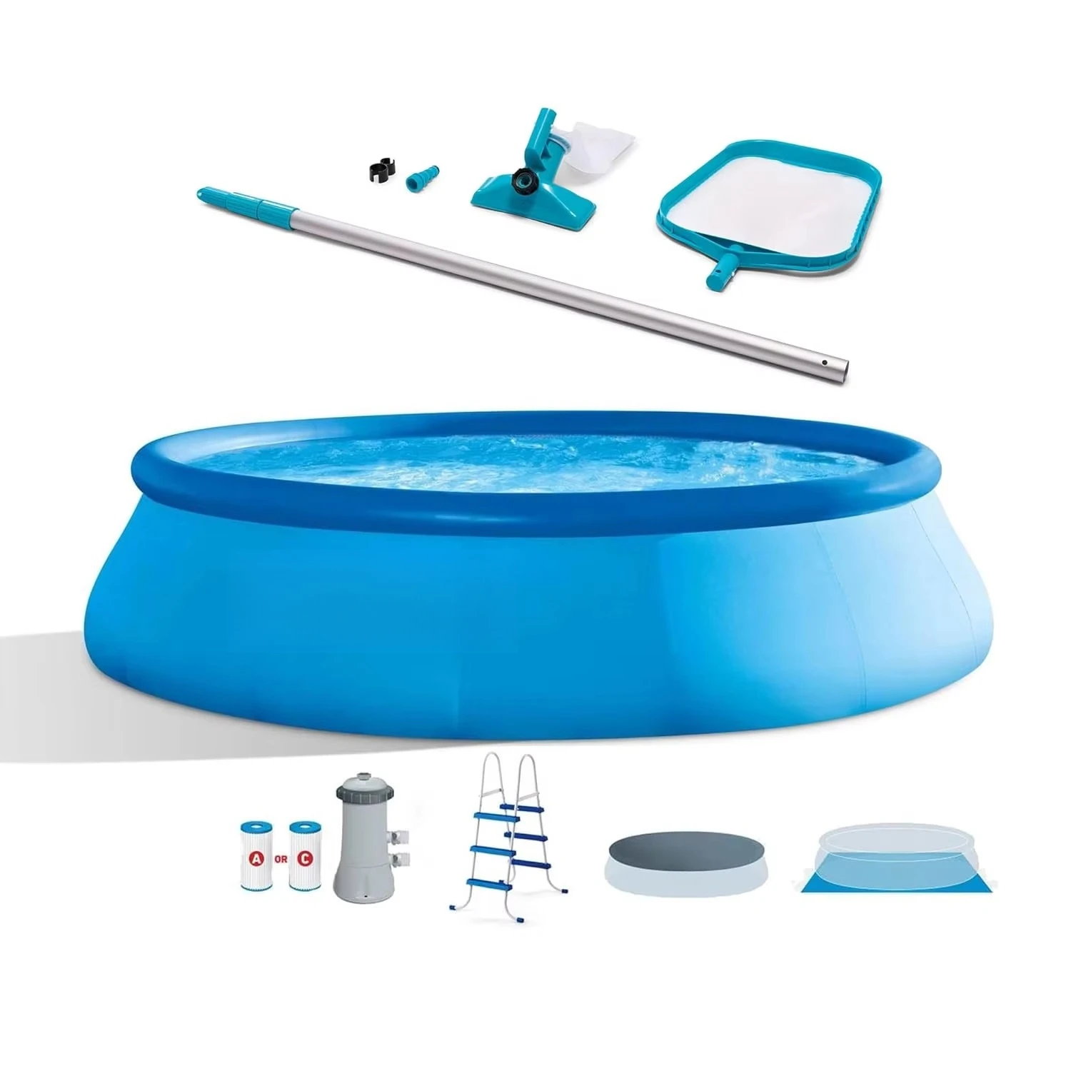 HOT 15-Foot x 42-Inch Easy Setup Portable Inflatable Outdoor Above Ground Round Swimming Pool Set with Ladder