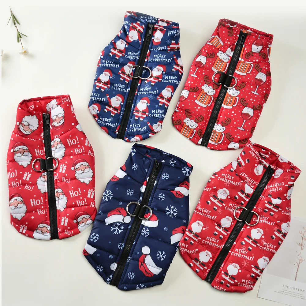 Weihnachts-Haustierkostüm für den Winter, warme Hundejacke für kleine und mittelgroße Hunde, niedlicher Schneemann-Aufdruck, Welpenweste, Mantel mit D-Ring, Chihuahua
