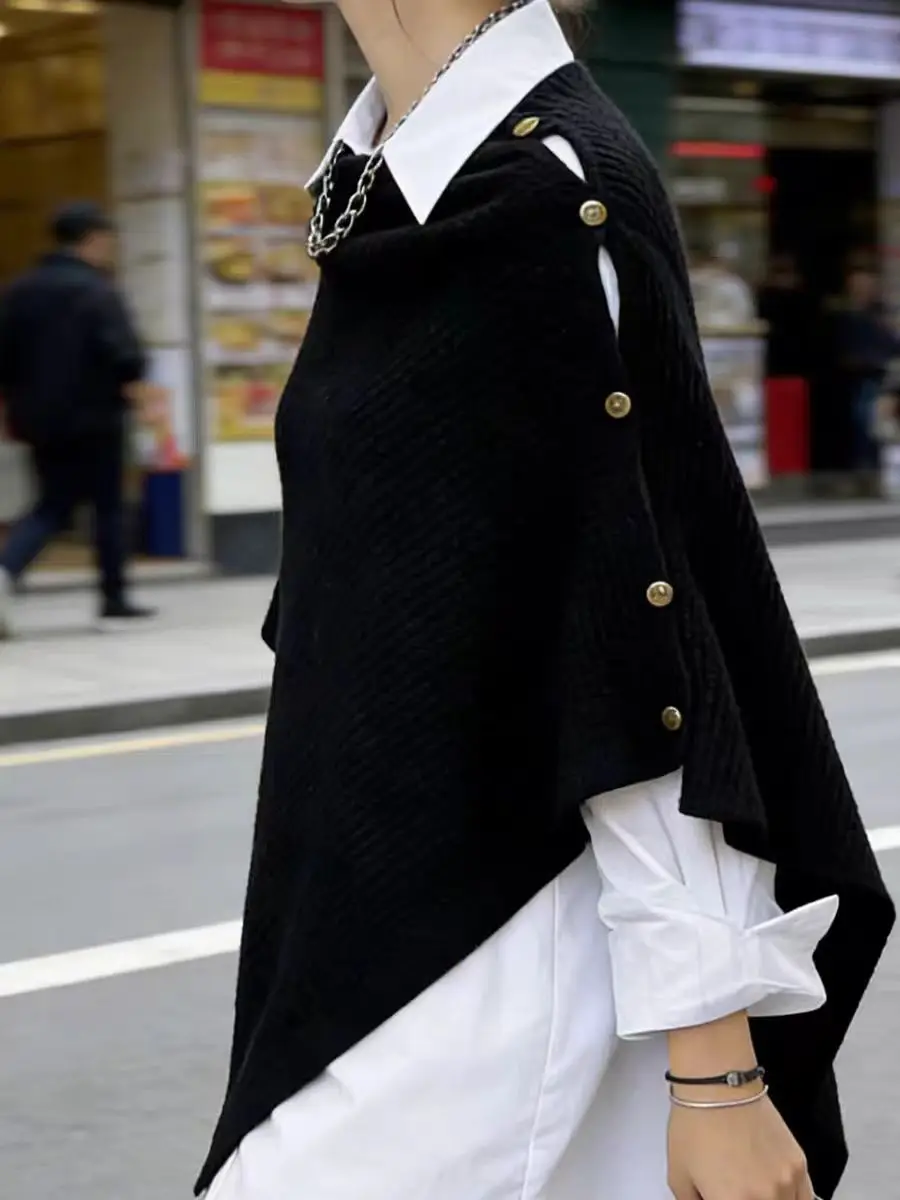 2026 Winter Warm Shawl Poncho Women Single Breasted Knitted Irregular Sweater Korean Fashion Sweaters Coat Pull Femme