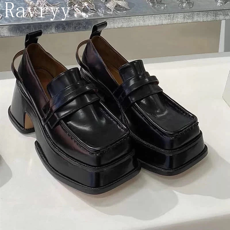 

New Lolita High Heels Mary Jane Shoes Women's Black British Style Retro Square Toe Thick Sole Waterproof Platform Loafers