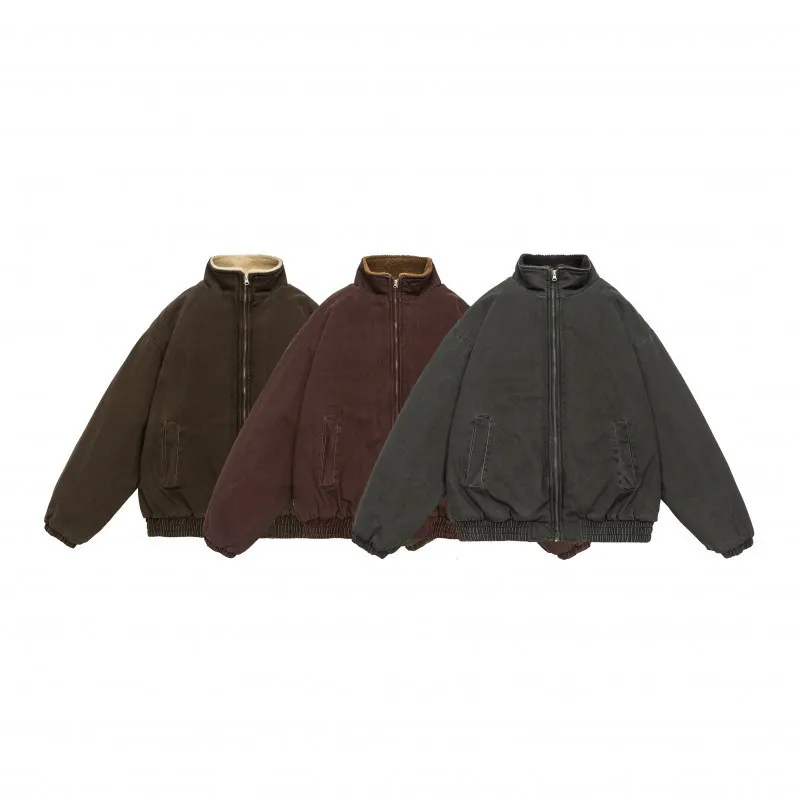 American Winter New Retro Tooling Cotton-Padded Jacket Men's Vertical Collar Cotton-Padded Coat Thickened Superior Ropa Mujer