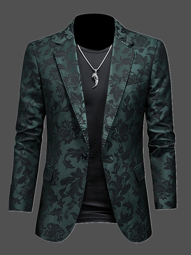 

Мужской повседневный пиджак с цветочным принтом, приталенный, однобортный, в корейском стиле, модный, весенне-осенний, больших размеров, высококачественный, с двойными разрезами, для костюма