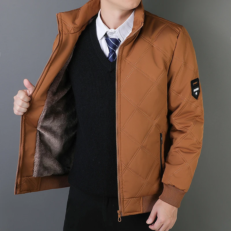 سترة بومبر مبطنة للرجال - مبطنة بالصوف، ياقة واقفة وجيوب بسحاب، مثالية للارتداء اليومي في الشتاء في الهواء الطلق وغير الرسمي #2