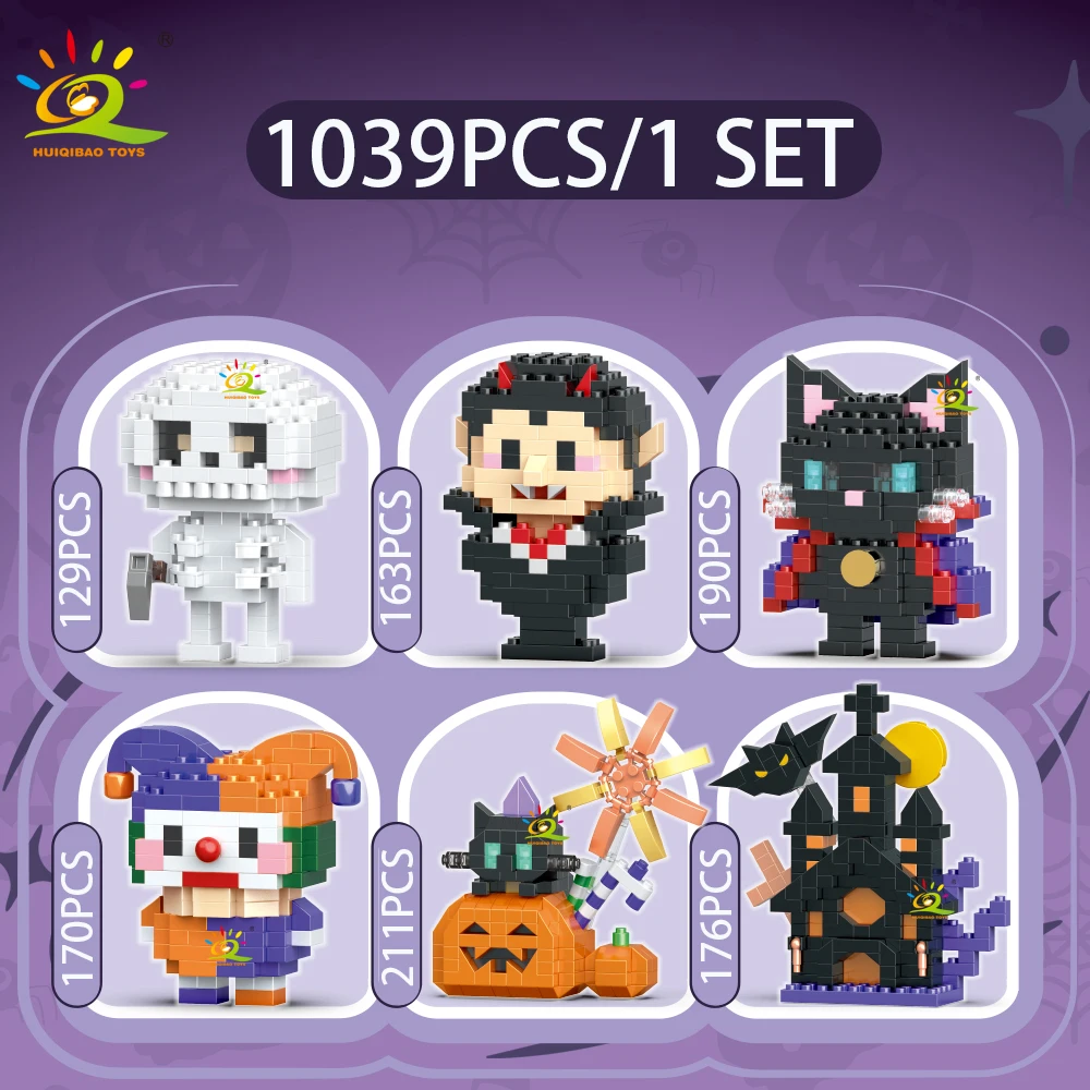 HUIQIBAO 2026 Halloween Mini-Kürbis Schwarze Katze Bausteine Hexen-Set Geburtstagsdekoration Feiertagsgeschenk Spielzeug für Erwachsene – Detail 6