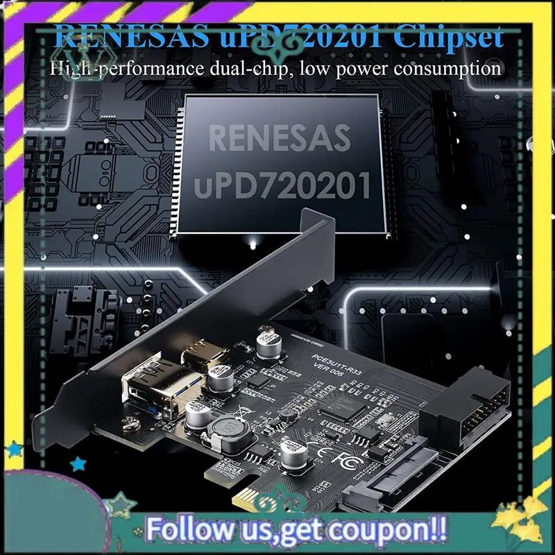 

NEW PCI-E 1X To USB 3.2 Gen1 USB3.2 Type-C Front Adapter Card 2 Ports (Type C+ Type A) Expansion Card Expansion Card