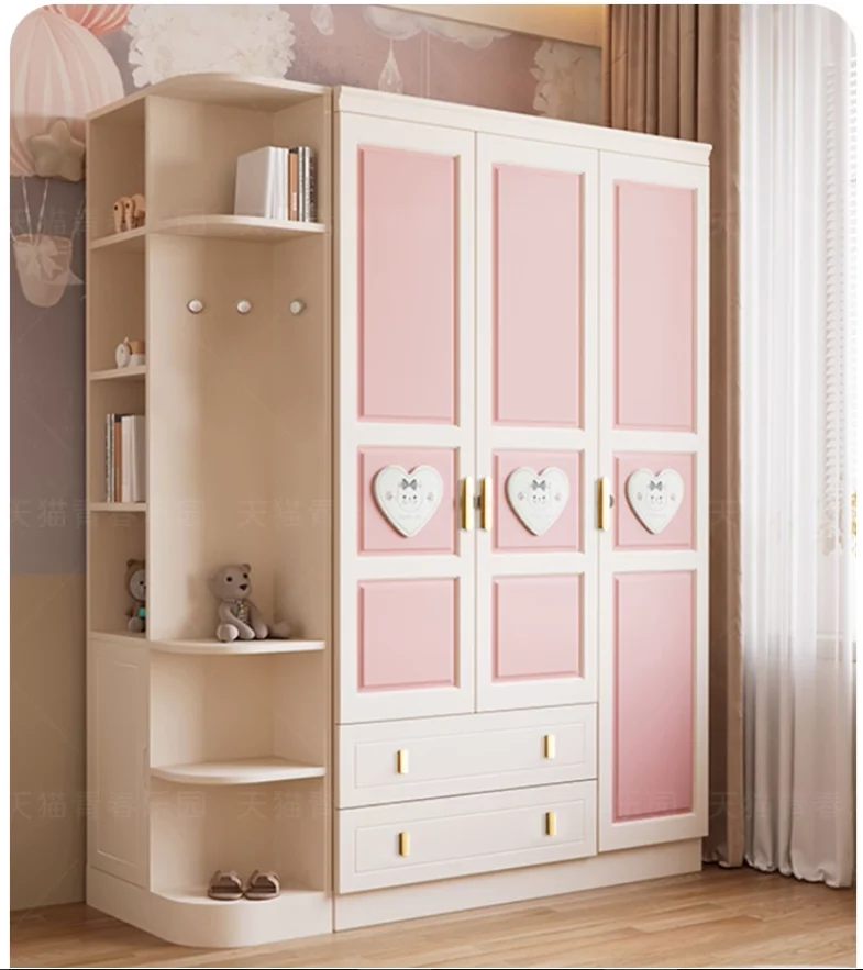 All solid wood teen two-door three-door wardrobe bedroom Modern simple children's lockers Storage cabinets