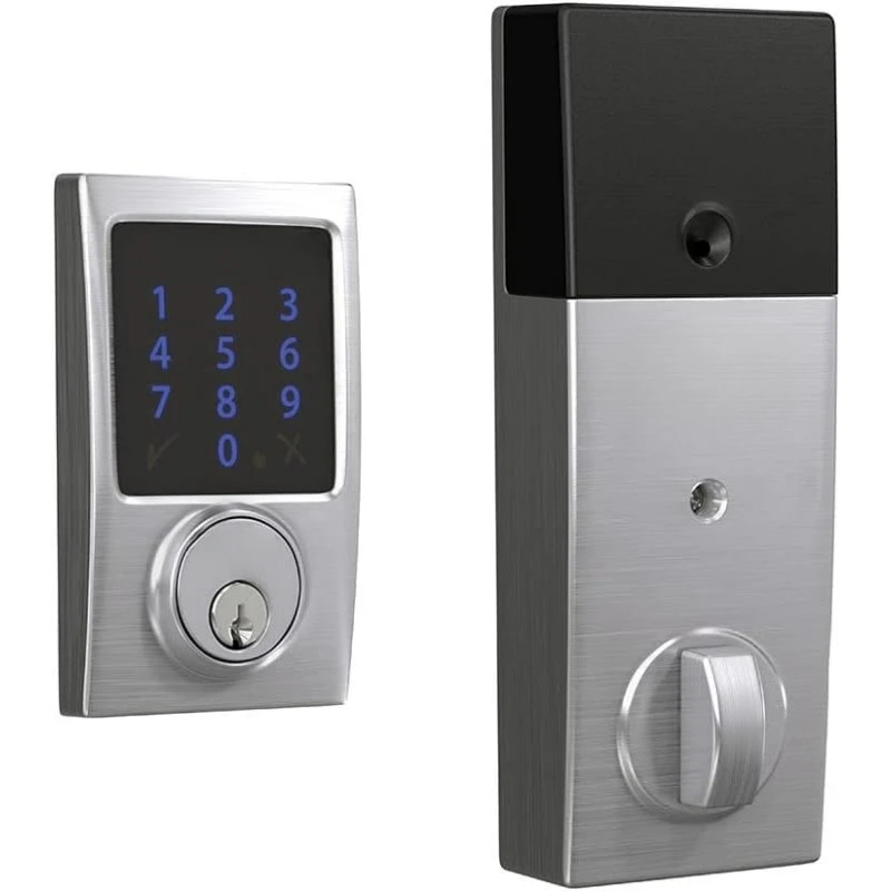 BE469ZP CEN 626 Connect Smart Deadbolt mit Alarm, eingebauter Jahrhundertverkleidung in satiniertem Chrom