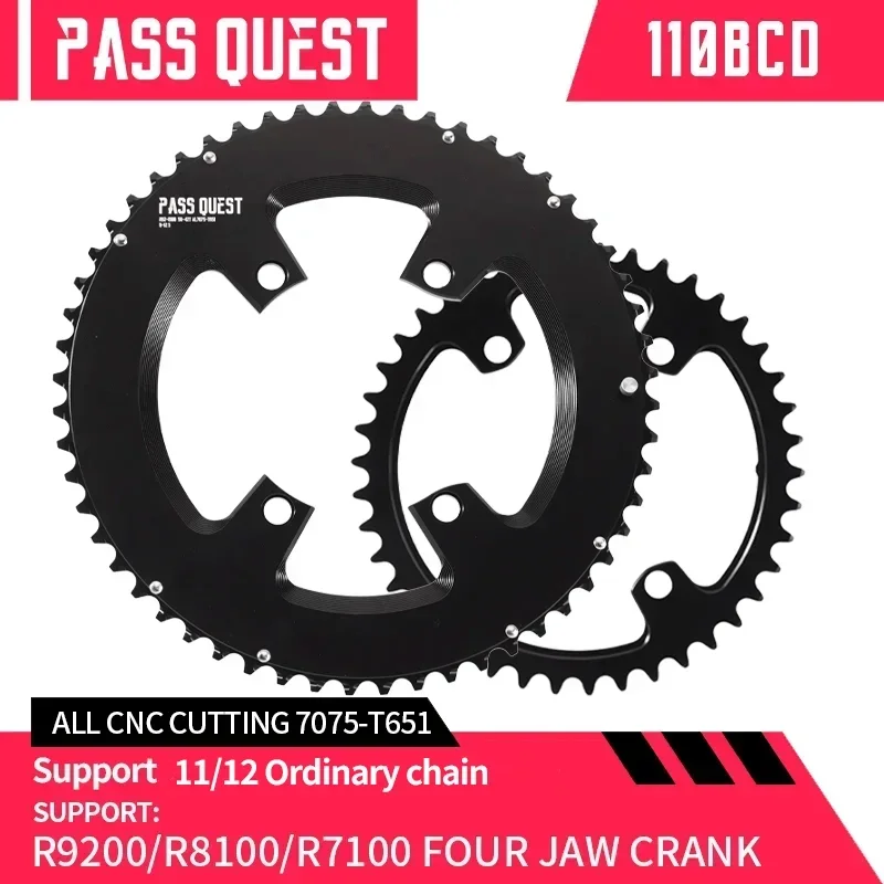 

PASS QUEST 2x 110BCD Chainring для R9200/R8100/R7100, звездочка 46-33T/48-35T/50-34T/52-36T/53-39/54-40/56-42T, поддержка 11-12 Скоростей