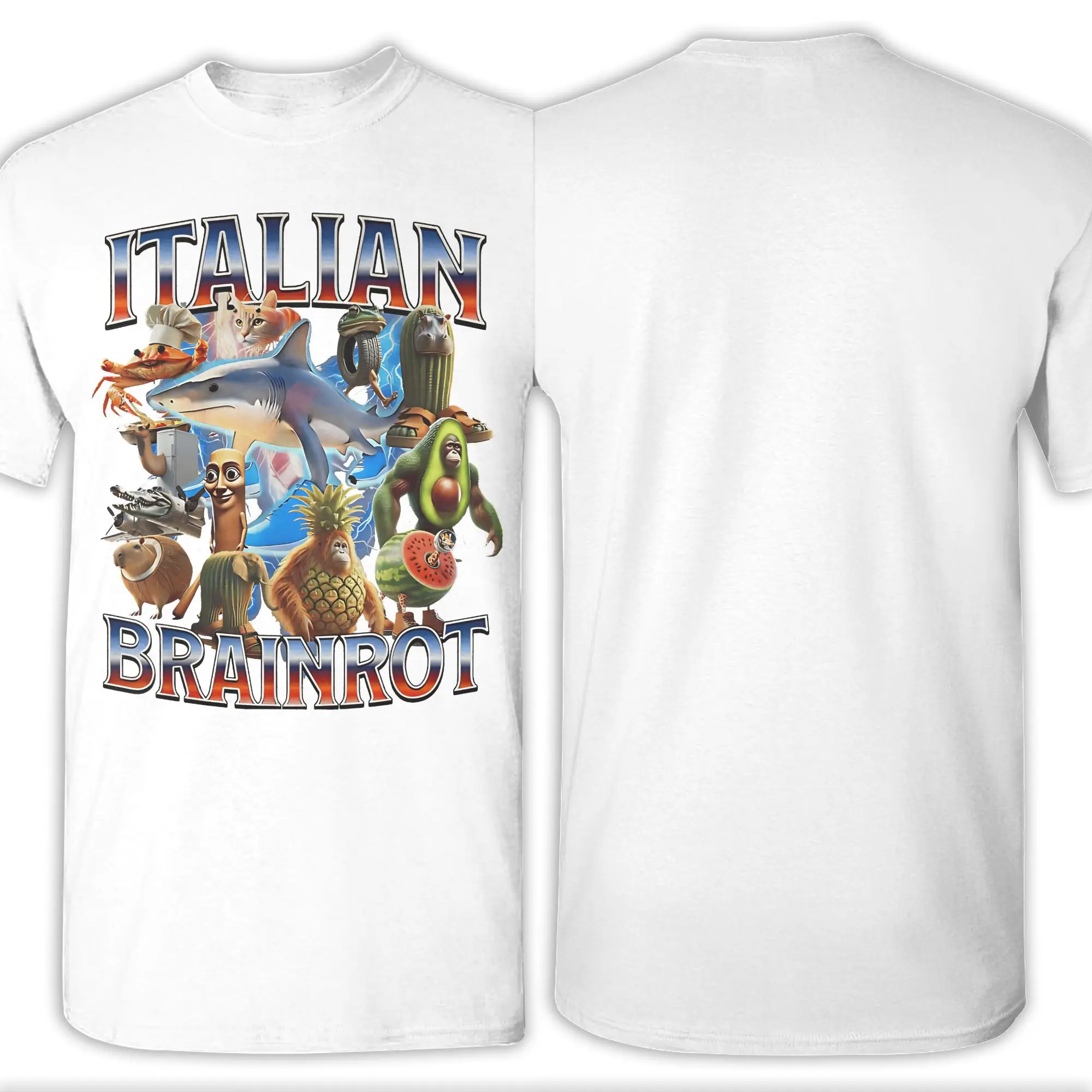 Funny Italian Brainrot Tung Tung Tung T-Shirt for Men Round Neck 100% Cotton T Shirt  Short Sleeve Tees Plus Size Tops