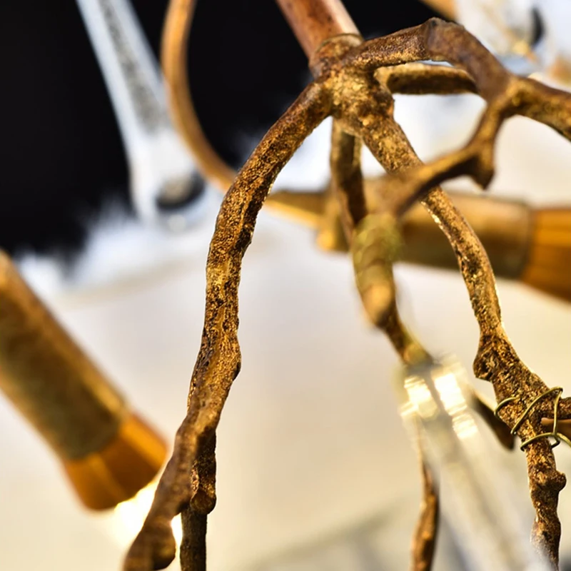 Lampu tembaga penuh lampu gantung bulu mewah perlengkapan pencahayaan dekorasi putri romantis ruang tamu kamar tidur ruang ganti