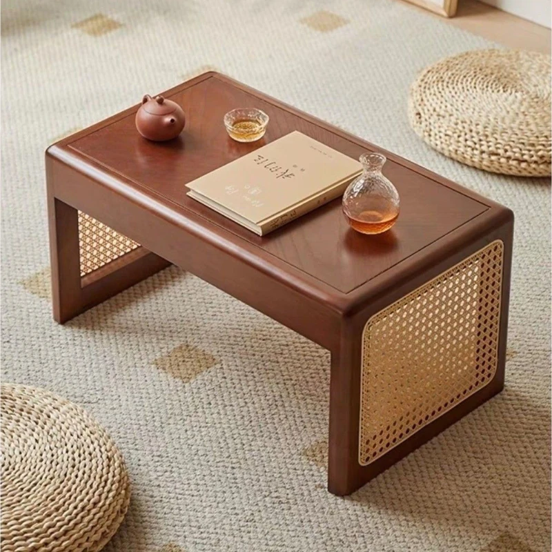 Japanese Style Coffee Tables Solid Wood Rattan Tea Drinking Low Table Living Room Bedroom Side Tables Bay Window Laptop Stand