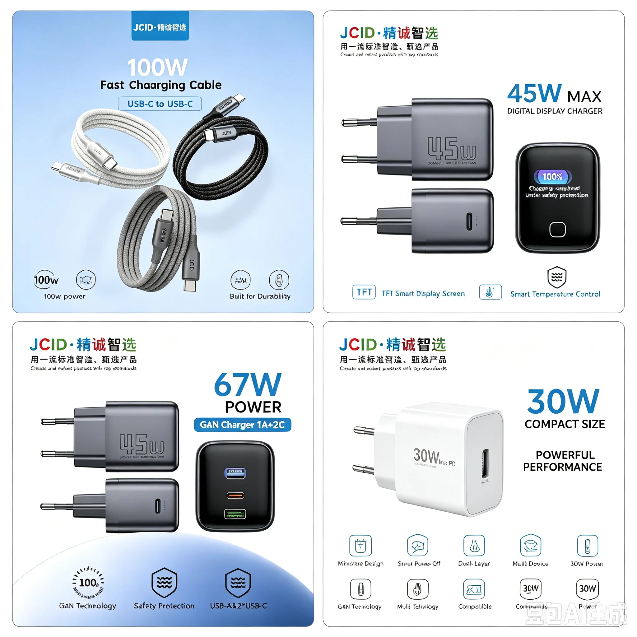 JCID 45W fast charger features a digital display and intelligent temperature control, and is equipped with two USB-C ports.