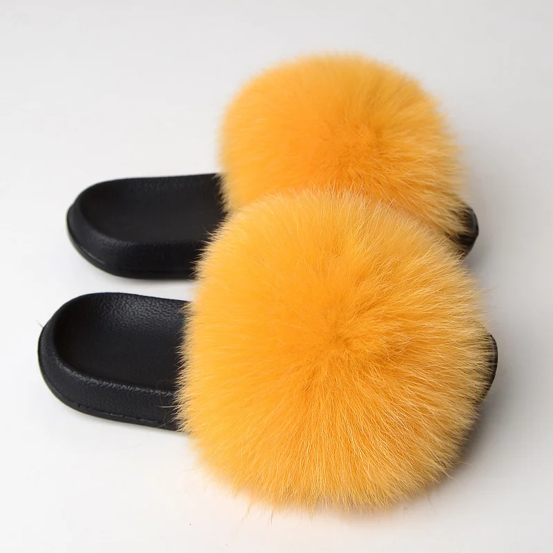 Real Racoon Fur Slippers For Women Summer Home Fluffy High Quality Natural Sandals Luxury Fox Fur Slides Ladies Flip Flops Shoes