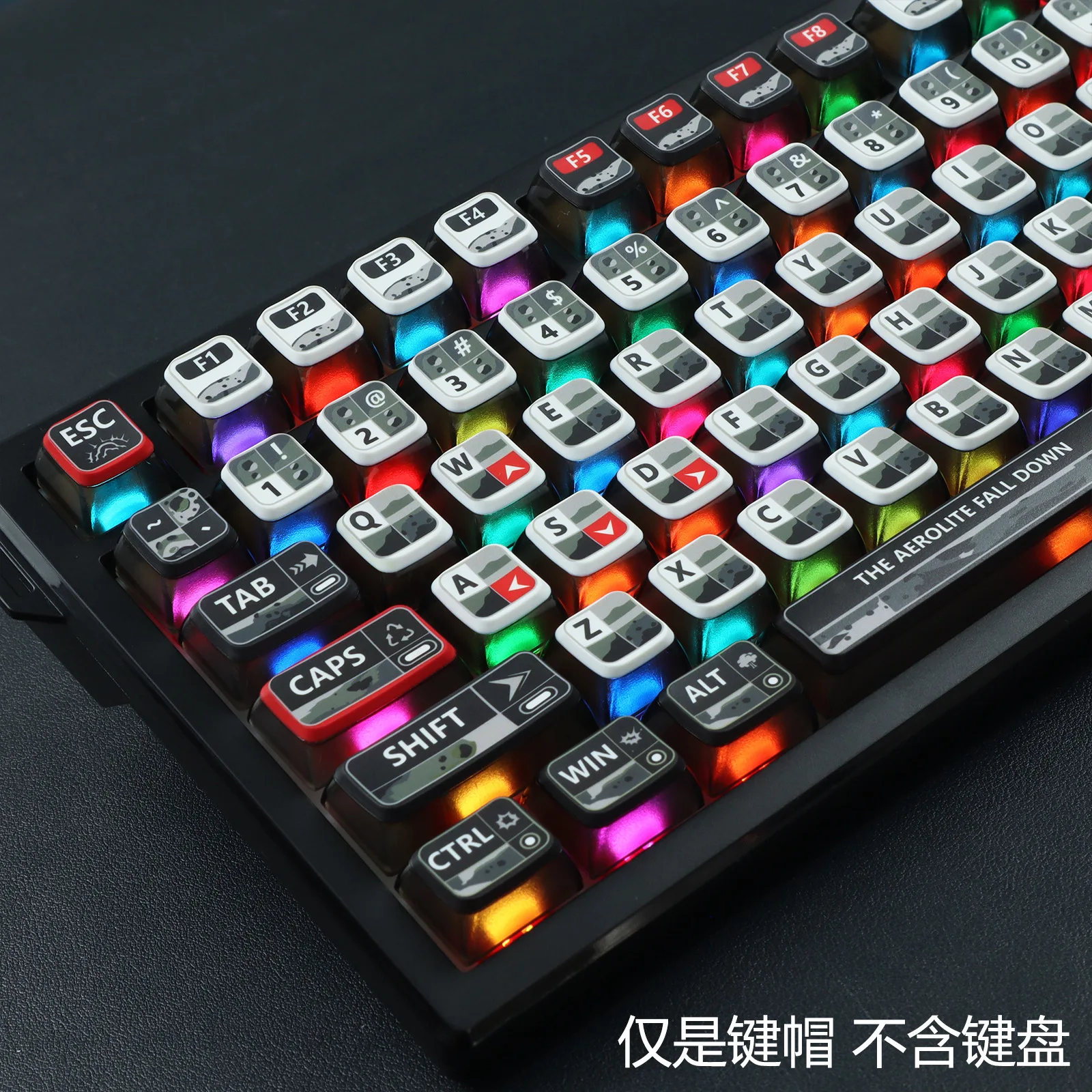 MeteoriteFall Theme SA Profile Pudding Ball Keycaps 4-Side Light Transmission PBT Sublimation Keycaps Universal for Keyboard DIY