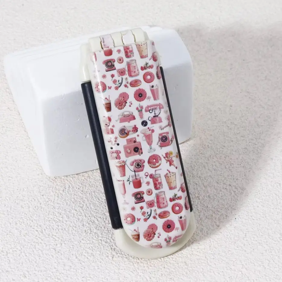 1pc portable folding comb with mirror and snack and beverage pattern design, air cushion combing brush,Special for real hair wig