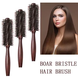 Wood Handle Boar Bristles Round Hair Brush Professional Barber Salon Hairdressing Styling Tool Wave Hair Comb Hair Curling Brush