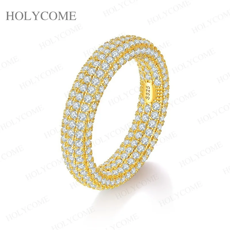 Luxury Jewelry 925 Sterling Silver Moissanite Ring With GRA Round 1.3mm D VVS1 Wedding Ring Bandal Set Rose Yellow Gold Plated