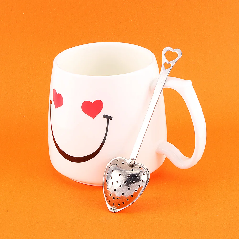 Infusor de té con filtro de acero inoxidable, colador de cuchara en forma de corazón, bolsa de té reutilizable, colador de té de plástico, medida, agitar y presionar, 1 unidad