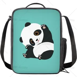 Panda Kawaii Insulated Lunch Bag for Boys Girls Kids Teens Reusable Lunch Boxes with Pocket and Strap for School Beach Travel