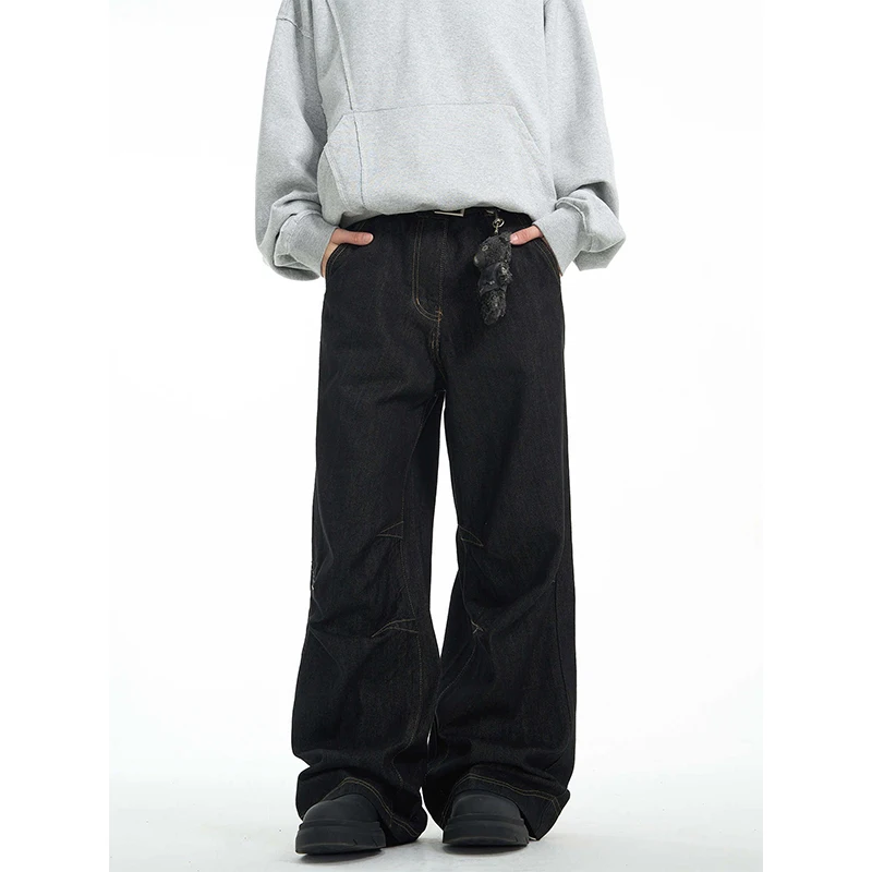 

Американские ретро-джинсы свободного кроя в стиле хип-хоп, унисекс, широкие прямые джинсы в пол, модные повседневные джинсы