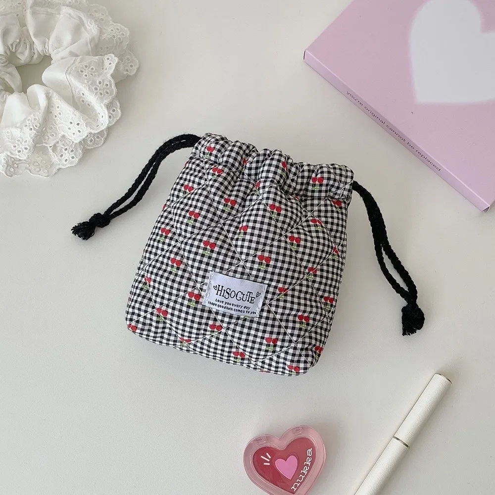 Portable Cherry Drawstring Pouch Multi-purpose Large Capacity Makeup Lipstick Storage Bag Women Wallets