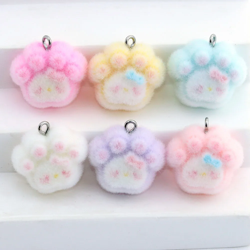

6Pcs Colorful Cute Flocked Cat Paw Pendant Charm Cartoon Decoration Phone Chain Bag Charm